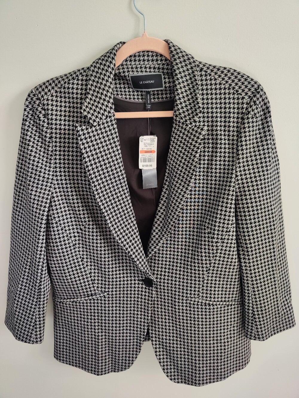 Le Château Black and White Houndstooth Single-Button Blazer